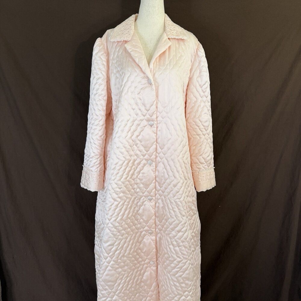 VINTAGE Christian Dior Pink Satin Quilted Robe Housecoat L Pin-up Boudoir